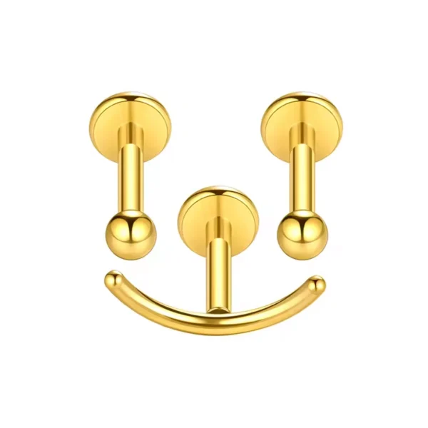 Ensemble de Piercing d'Oreille 'Smiley' en Titane à Filetage Interne (variante titane anodisé doré) Ensemble de Piercing d'Oreille 'Smiley' en Titane à Filetage Interne (variante titane anodisé doré).