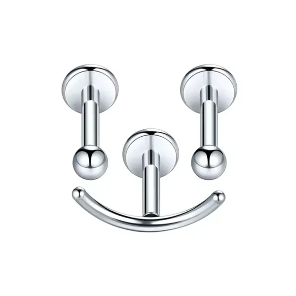 Ensemble de Piercing d'Oreille 'Smiley' en Titane à Filetage Interne (variante titane brut) Ensemble de Piercing d'Oreille 'Smiley' en Titane à Filetage Interne (variante titane brut).