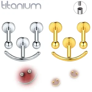 Ensemble piercing oreille Smiley en titane brut ou anodisé.
