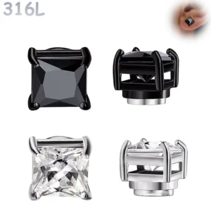 Faux Piercing Aimanté Zircon Carré Lobe & Cartilage.