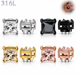 Faux Piercing Aimanté Zircon Carré Lobe & Cartilage.