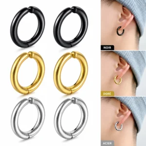 Faux Piercing Anneau Clip Oreille Acier 316L.