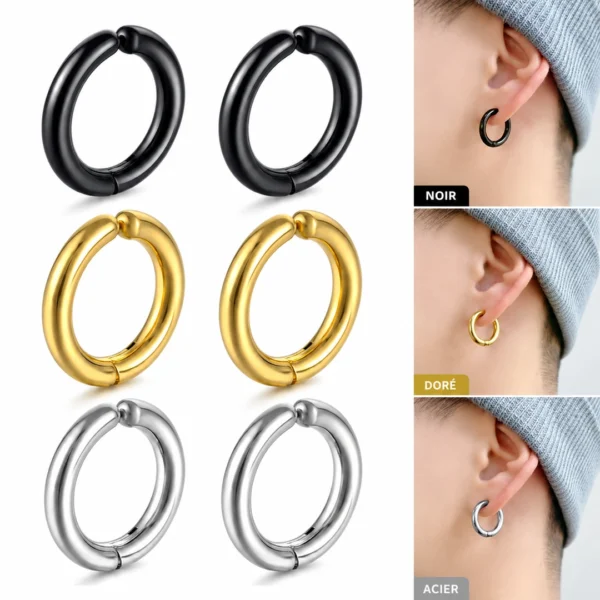 Faux Piercing Anneau Clip Oreille Acier 316L.
