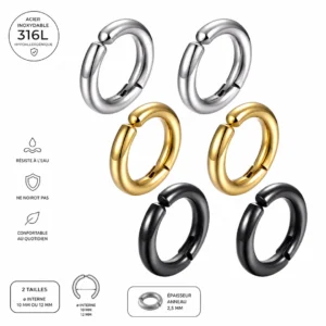 Faux Piercing Anneau Clip Oreille Acier Inoxydable 316L (dimensions).
