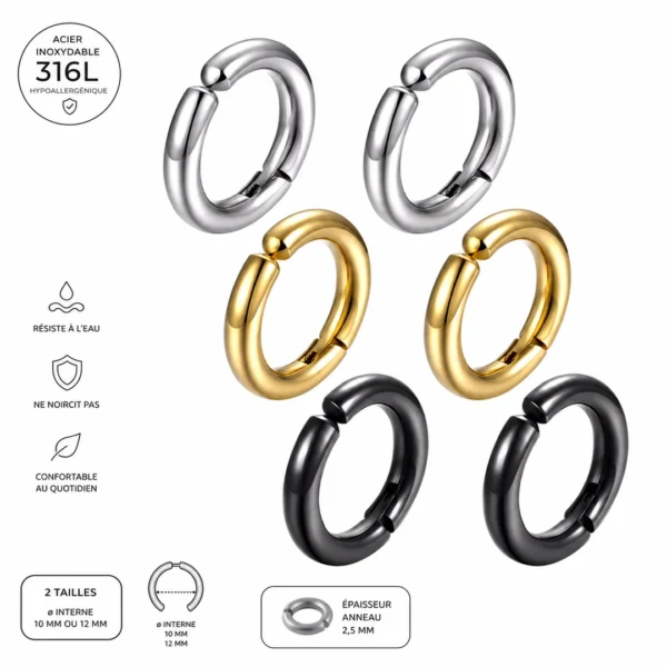Faux Piercing Anneau Clip Oreille Acier Inoxydable 316L (dimensions) Faux Piercing Anneau Clip Oreille Acier Inoxydable 316L (dimensions).