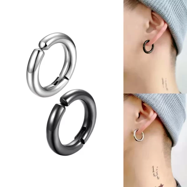 Faux Piercing Anneau Clip Oreille en Acier Inoxydable.