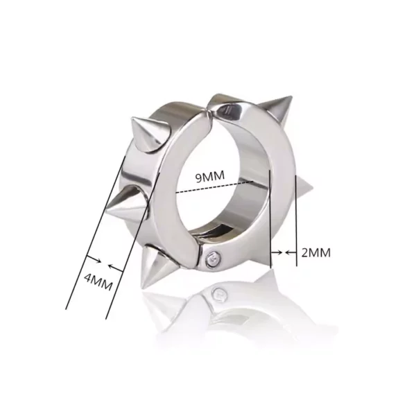 Faux Piercing Clip Oreille en Acier Inoxydable Orné de Spikes (dimensions).