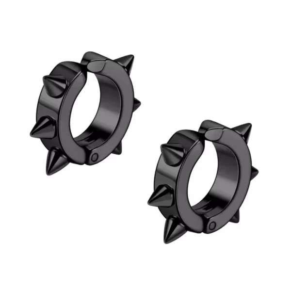 Faux Piercing Clip Oreille en Acier Inoxydable Orné de Spikes (variante noir) Faux Piercing Clip Oreille en Acier Inoxydable Orné de Spikes (variante noir).