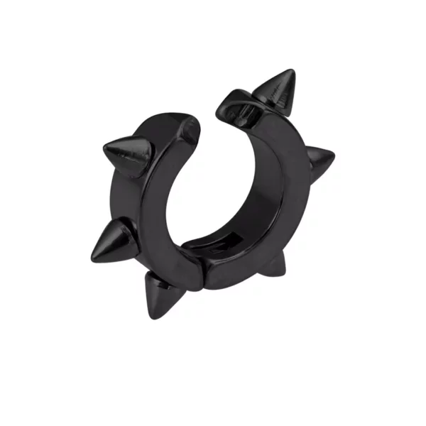Faux Piercing Clip Oreille en Acier Inoxydable Orné de Spikes (variante noir ouvert) Faux Piercing Clip Oreille en Acier Inoxydable Orné de Spikes (variante noir ouvert).