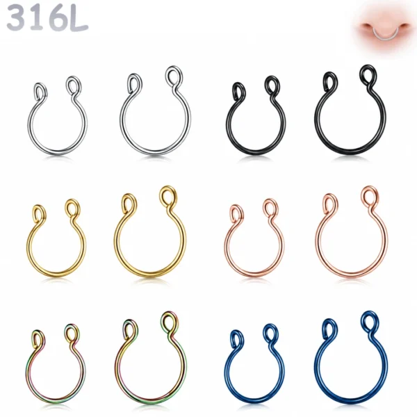 Faux Piercing Septum Anneau Ajustable Acier 316L 8-10 mm Faux Piercing Septum Anneau Ajustable Acier 316L 8-10 mm.