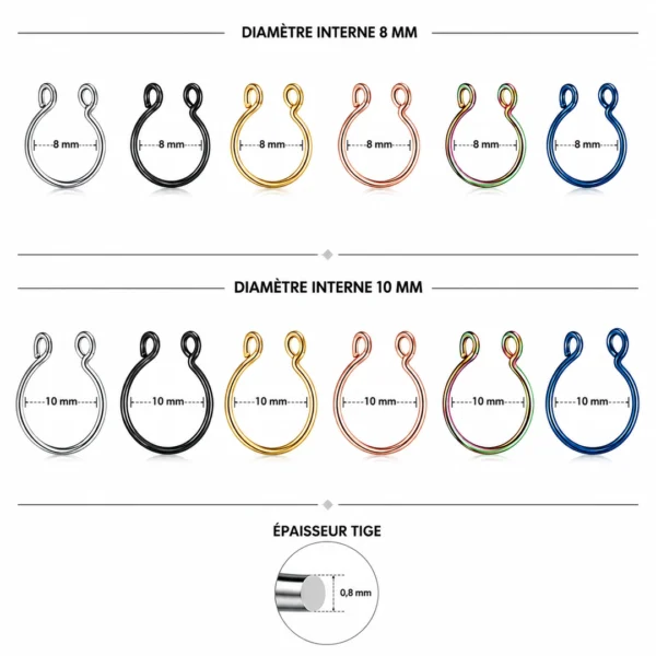 Faux Piercing Septum Anneau Ajustable Acier 316L 8-10 mm (variantes & dimensions) Faux Piercing Septum Anneau Ajustable Acier 316L 8-10 mm (variantes & dimensions).