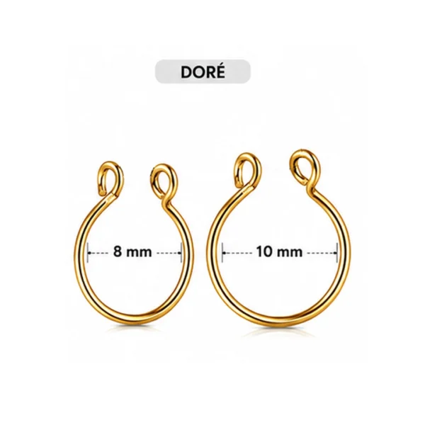 Faux Piercing Septum Anneau Ajustable Acier Chirurgical 316L Doré PVD 8-10 mm Faux Piercing Septum Anneau Ajustable Acier Chirurgical 316L Doré PVD 8-10 mm.