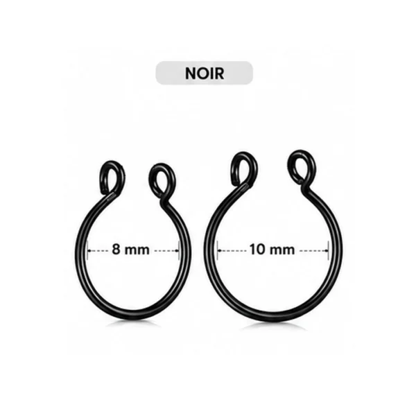 Faux Piercing Septum Anneau Ajustable Acier Chirurgical 316L Noir PVD 8-10 mm Faux Piercing Septum Anneau Ajustable Acier Chirurgical 316L Noir PVD 8-10 mm.