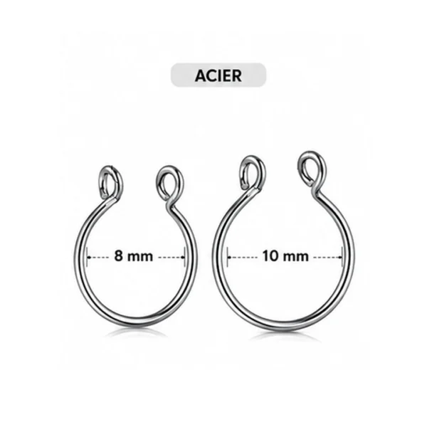 Faux Piercing Septum Anneau Ajustable Acier Chirurgical 316L Poli 8-10 mm Faux Piercing Septum Anneau Ajustable Acier Chirurgical 316L Poli 8-10 mm.