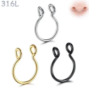 Faux Piercing Septum Anneau Ajustable en Acier 316L.
