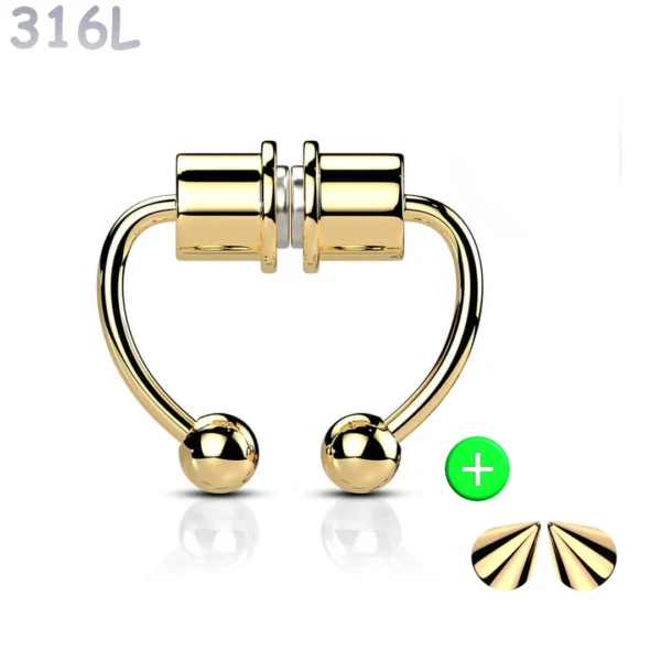 Faux Piercing Septum Magnétique Fer à Cheval Acier 316L (variante doré PVD) Faux Piercing Septum Magnétique Fer à Cheval Acier 316L (variante doré PVD)