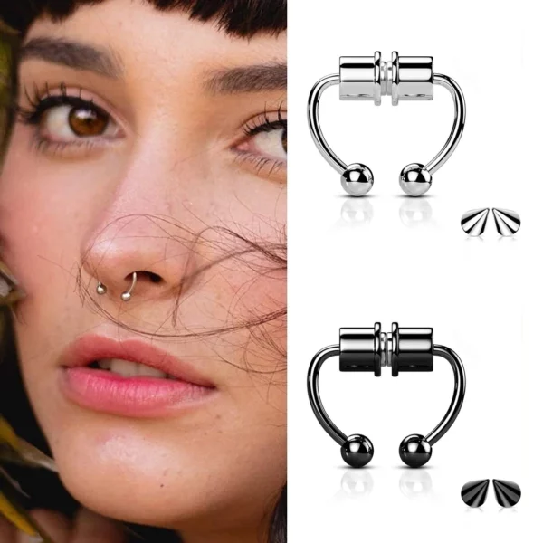 Faux Piercing Septum Magnétique Fer à Cheval en Acier Inoxydable.