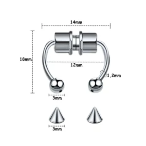 Faux Piercing Septum Magnétique Fer à Cheval en Acier Inoxydable (dimensions).