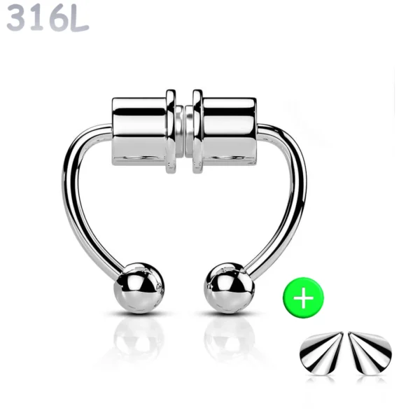 Faux Piercing Septum Magnétique Fer à Cheval en Acier Inoxydable (variante acier) Faux Piercing Septum Magnétique Fer à Cheval en Acier Inoxydable (variante acier)