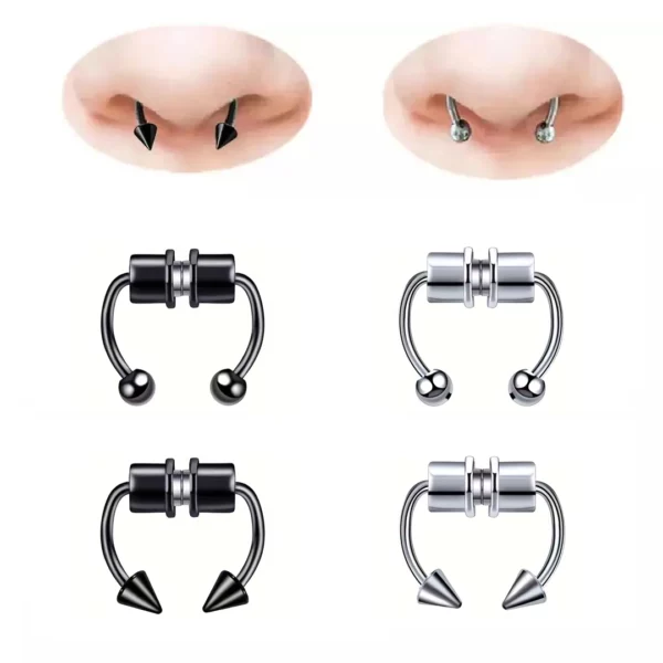 Faux Piercing Septum Magnétique Fer à Cheval en Acier Inoxydable (variantes avec spike).
