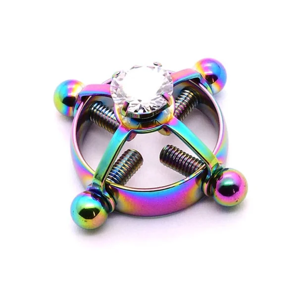 Faux Piercing Téton Vis de Serrage et Zircon Multicolore PVD Faux Piercing Téton Vis de Serrage et Zircon Multicolore PVD.