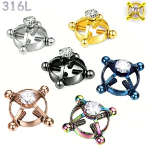 Faux Piercing Téton à Vis de Serrage Sublimé par un Zircon.