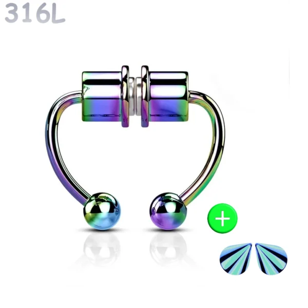 Faux Septum Magnétique Piercing Fer à Cheval Acier 316L (variante multicolore PVD) Faux Septum Magnétique Piercing Fer à Cheval Acier 316L (variante multicolore PVD)