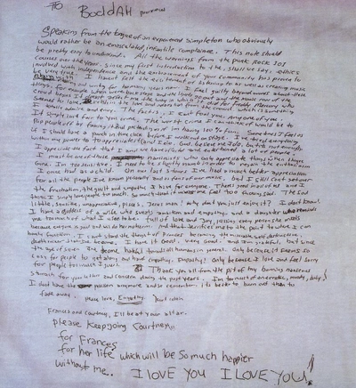 Lettre d'adieu Kurt Cobain 5 avril 1994.