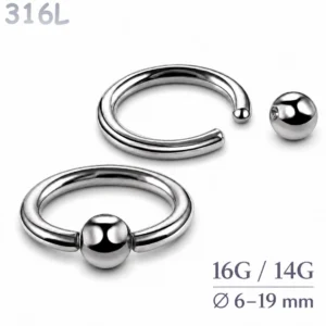 Piercing Anneau CBR en Acier Chirurgical 316L 16G & 14G.