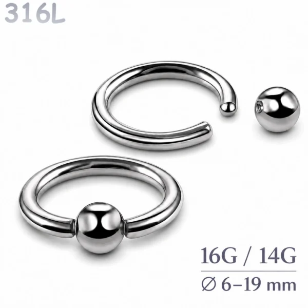 Piercing Anneau CBR en Acier Chirurgical 316L 16G & 14G.