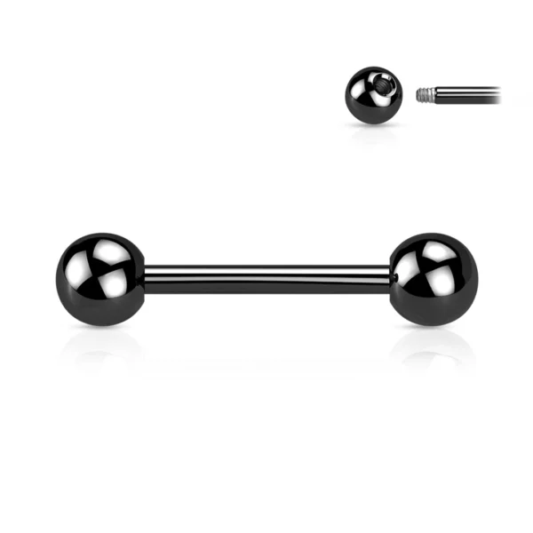 Piercing Barbell Double Bille pour Langue Bridge & Téton (variante noir) Piercing Barbell Double Bille pour Langue Bridge & Téton (variante noir).