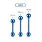 Piercing Barbell Droit Acier 316L Bleu PVD Langue Téton Bridge 12-14-16 mm.