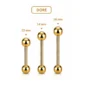 Piercing Barbell Droit Acier 316L Doré PVD Langue Téton Bridge 12-14-16 mm.