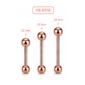 Piercing Barbell Droit Acier 316L Or Rose PVD Langue Téton Bridge 12-14-16 mm.