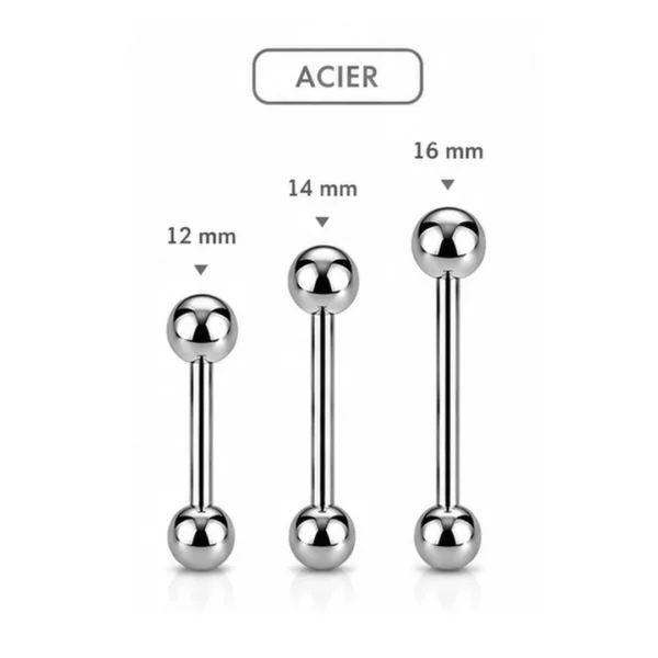 Piercing Barbell Droit Acier 316L Poli Langue Téton Bridge 12-14-16 mm Piercing Barbell Droit Acier 316L Poli Langue Téton Bridge 12-14-16 mm.
