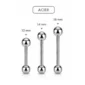 Piercing Barbell Droit Acier 316L Poli Langue Téton Bridge 12-14-16 mm.