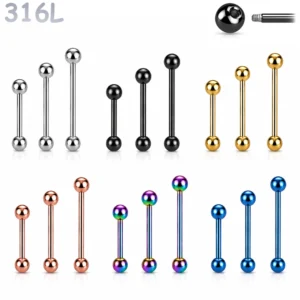 Piercing Barbell Droit Acier Langue Téton Bridge 12-14-16 mm.