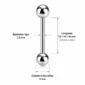 Piercing Barbell Droit Acier Langue Téton Bridge 12-14-16 mm (dimensions).