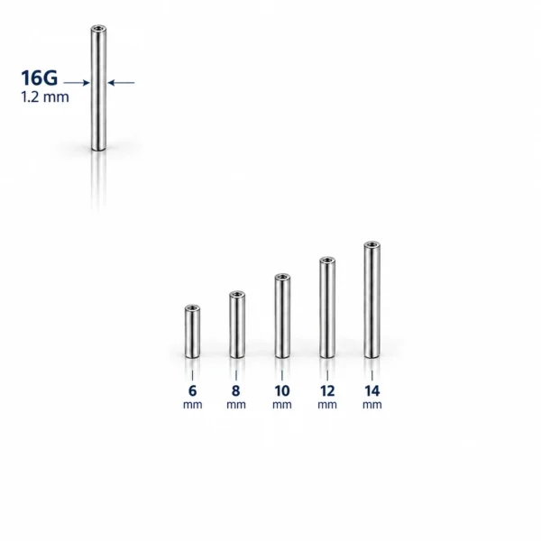 Piercing Barbell en Titane 16G 1,2 mm Longueurs 6 à 14 mm Piercing Barbell en Titane 16G 1,2 mm Longueurs 6 à 14 mm.