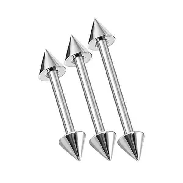 Piercing Bridge Téton Langue Barbell Double Spike en Acier Chirurgical (variante acier).