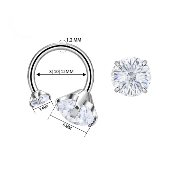 Piercing Fer à Cheval Titane à Embouts Zirconiums Asymétriques (dimensions) Piercing Fer à Cheval Titane à Embouts Zirconiums Asymétriques (dimensions).