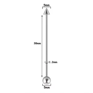 Piercing Industriel Oreille Bille & Spike en Acier Chirurgical (dimensions).