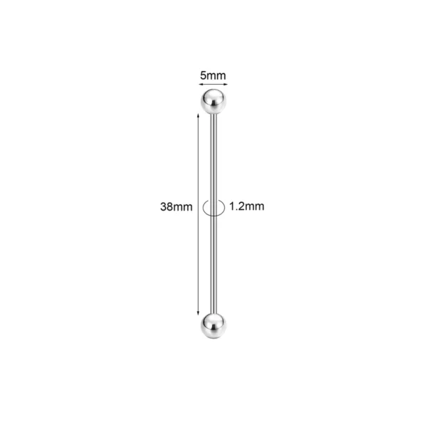 Piercing Industriel Oreille Double Bille en Acier Chirurgical (dimensions).