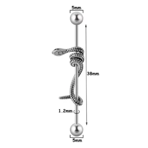 Piercing Industriel Serpent Enroulé en Acier Chirurgical (dimensions).