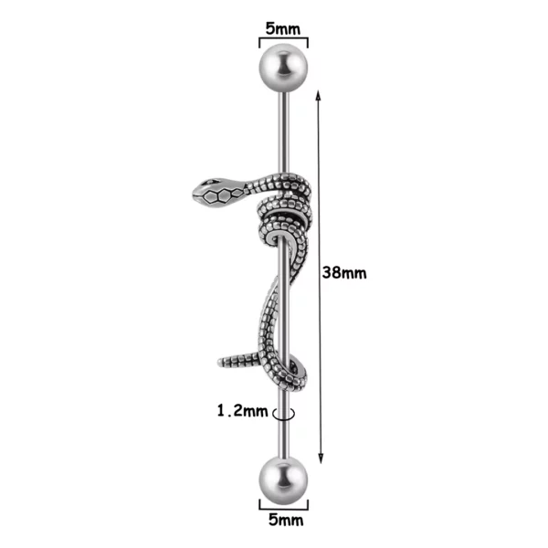 Piercing Industriel Serpent Enroulé en Acier Chirurgical (dimensions) Piercing Industriel Serpent Enroulé en Acier Chirurgical (dimensions).