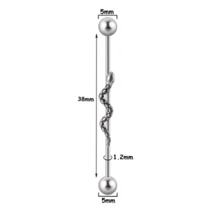 Piercing Industriel Serpent Rampant en Acier Chirurgical (dimensions).