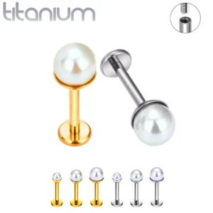 Piercing Labret Perle Nacrée 3-4-5 mm sur Socle Titane.