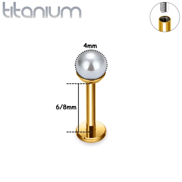 Piercing Labret Perle Nacrée 4 mm sur Socle Titane ASTM-F136 Anodisé Doré Piercing Labret Perle Nacrée 4 mm sur Socle Titane ASTM-F136 Anodisé Doré.