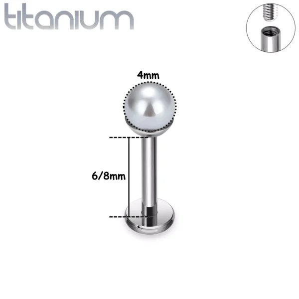 Piercing Labret Perle Nacrée 4 mm sur Socle Titane ASTM-F136 Gris Argenté Piercing Labret Perle Nacrée 4 mm sur Socle Titane ASTM-F136 Gris Argenté.