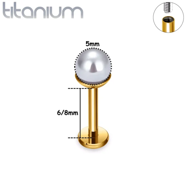Piercing Labret Perle Nacrée 5 mm sur Socle Titane ASTM-F136 Anodisé Doré Piercing Labret Perle Nacrée 5 mm sur Socle Titane ASTM-F136 Anodisé Doré.